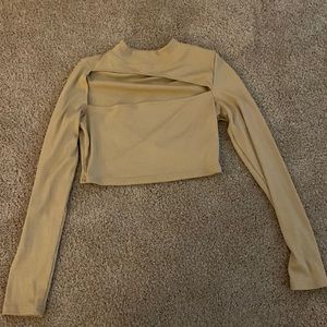 Nude cutout neck long sleeve crop top size medium